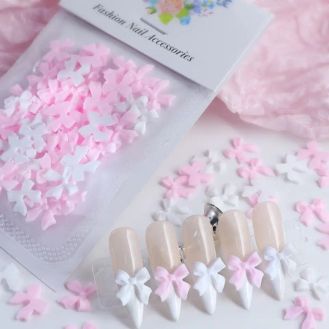 Plastic Red Pink White Bow Nail Charm - 10pcs