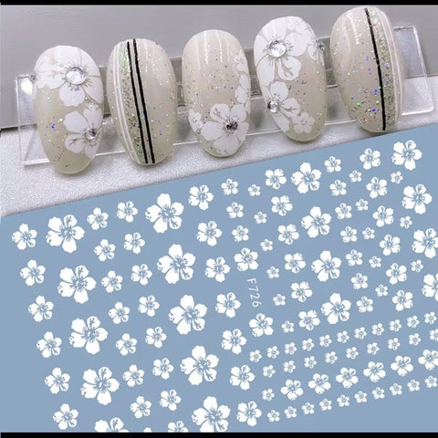 Set 5pcs White Flowers Sticker for Nail Art