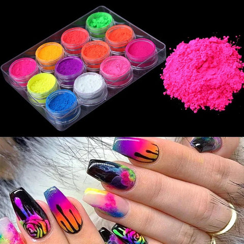 Set 12 colors NEON Pigment Powder for Nail Design