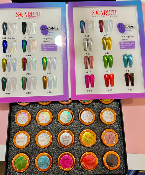 Set 20 colors Light and Solid chrome powder for Nail Decoration - Aurora Chrome