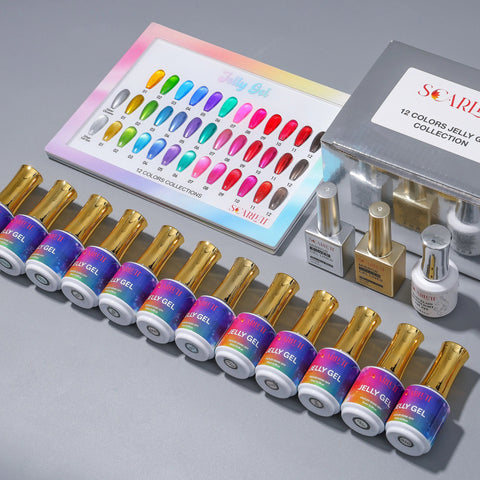 Set 12 Colors Jelly Gel Collection + Silver Cateye + Silver Metalic Gel
