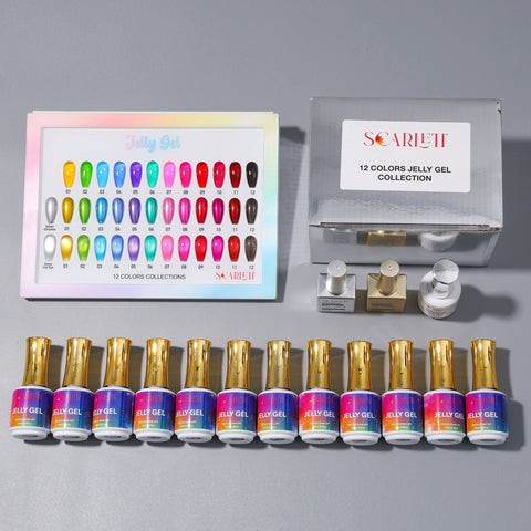 Set 12 Colors Jelly Gel Collection + Silver Cateye + Silver Metalic Gel