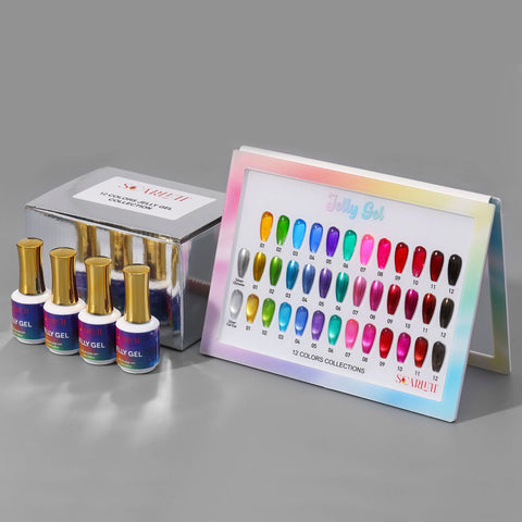 Set 12 Colors Jelly Gel Collection + Silver Cateye + Silver Metalic Gel