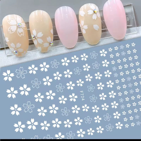 Set 5pcs White Flowers Sticker for Nail Art
