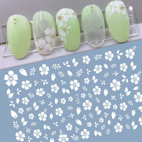 Set 5pcs White Flowers Sticker for Nail Art