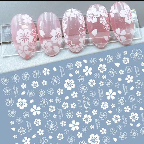Set 5pcs White Flowers Sticker for Nail Art
