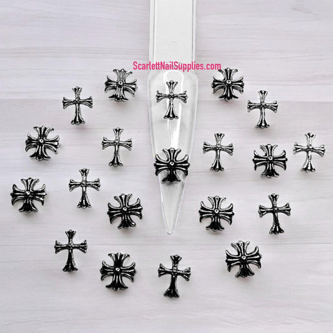Mixed 20pcs Metal Silver Cross Nail Charm
