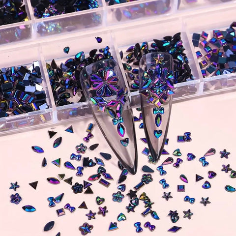 Multi Shapes 3D Flat Back Nail Rhinestones, Colorful Nail Gems Glass AB Crystal