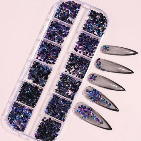 Multi Shapes 3D Flat Back Nail Rhinestones, Colorful Nail Gems Glass AB Crystal