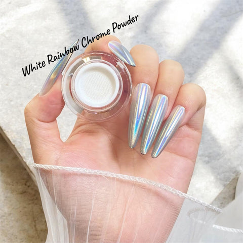 New 2026 White Rainbow Chrome Powder for Nails Art