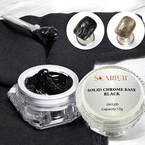 Scarlett 3D Solid Chrome Base Black Gel + Super Matte No-Wipe Top Coat (Combo for Chrome & 3D Nail Designs)