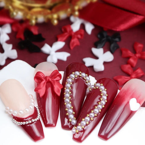 Plastic Red Pink White Bow Nail Charm - 10pcs