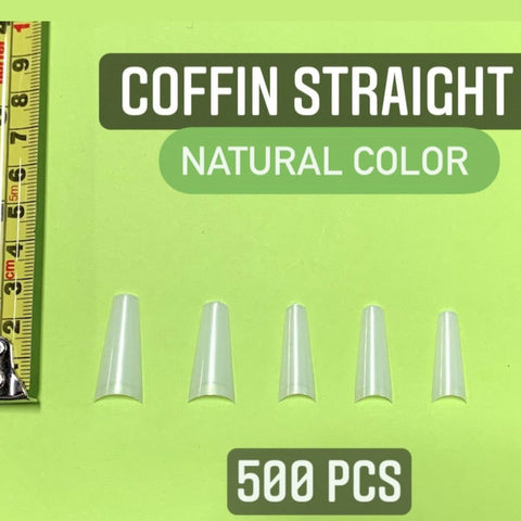 Natural French Tip Nails Coffin Shape, 500 pieces in a bag.